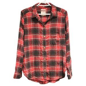 2/$25 🏷 American Eagle Plaid Button Up Shirt Size Large Red & Black Plaid